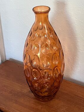 Vidrios San Miquel Recycled  Amber Glass Vase Thumbprint Concave Cirle NWT